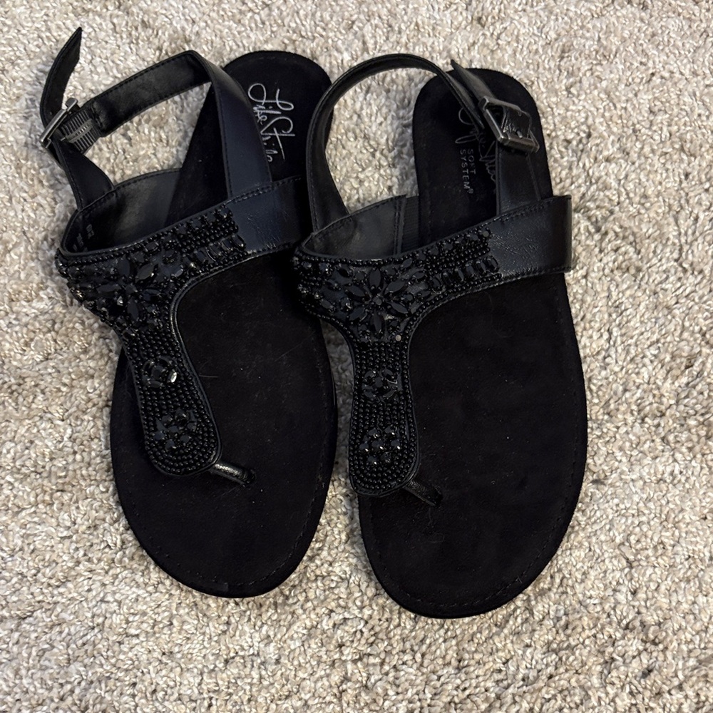 LifeStride Black Beaded T-Strap Slingback Sandals